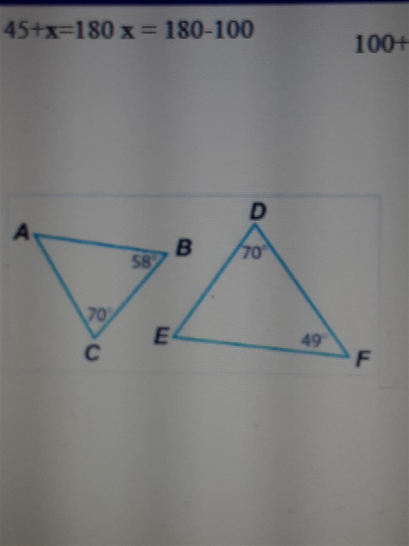 Are theses two triangles similar, if the are by what theorem which is AA, SSS or SAS-example-1