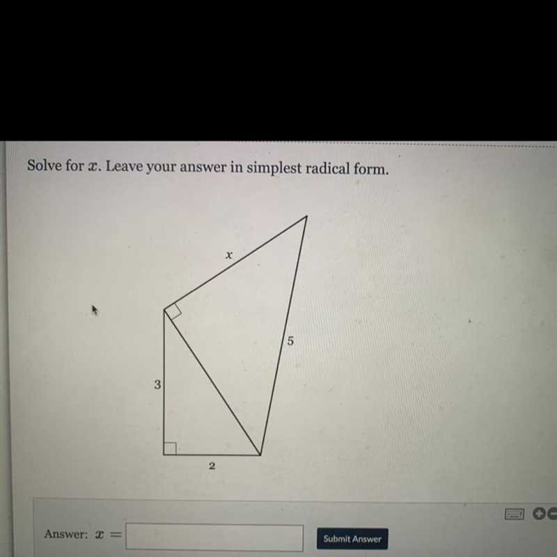 Solve for x. Leave your answer in simplest radical form.-example-1