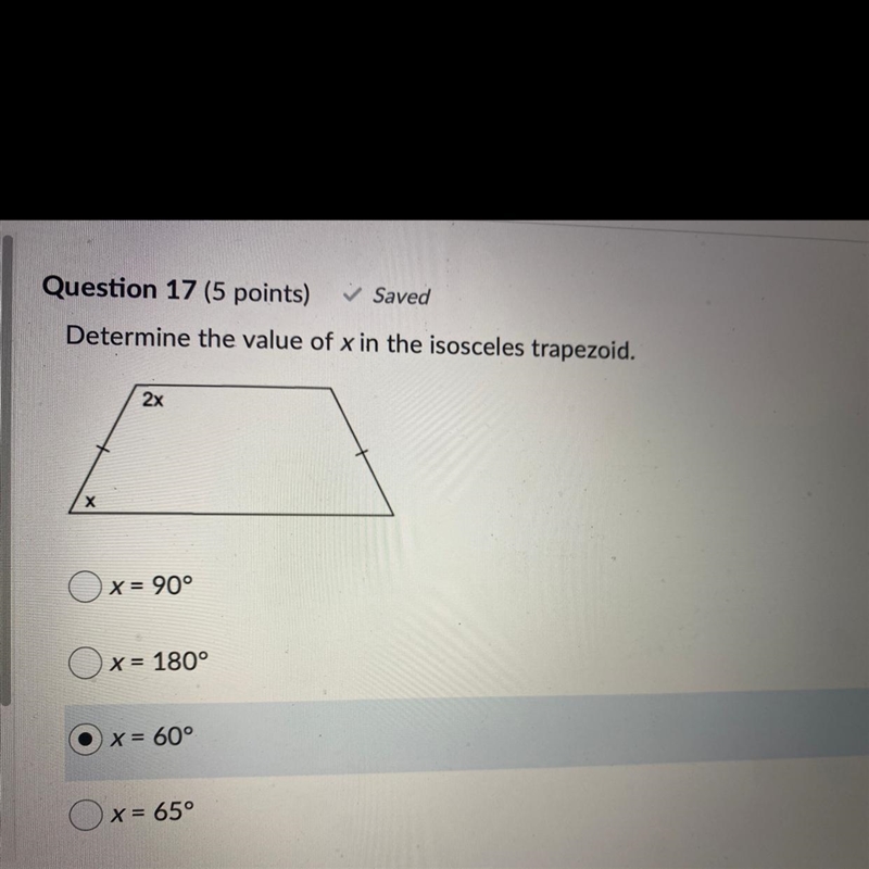 Determine the value of x in the isosceles trapezoid. Please help-example-1