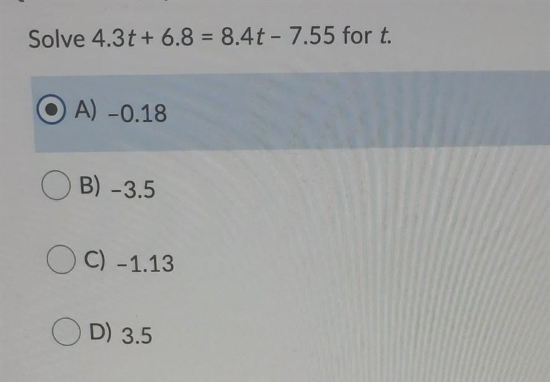 Solve 4.3t + 6.8t = 8.4t - 7.55 for t.-example-1