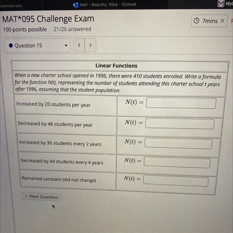 Linear FunctionsWhen a new charter school opened in 1996, there were 410 students-example-1