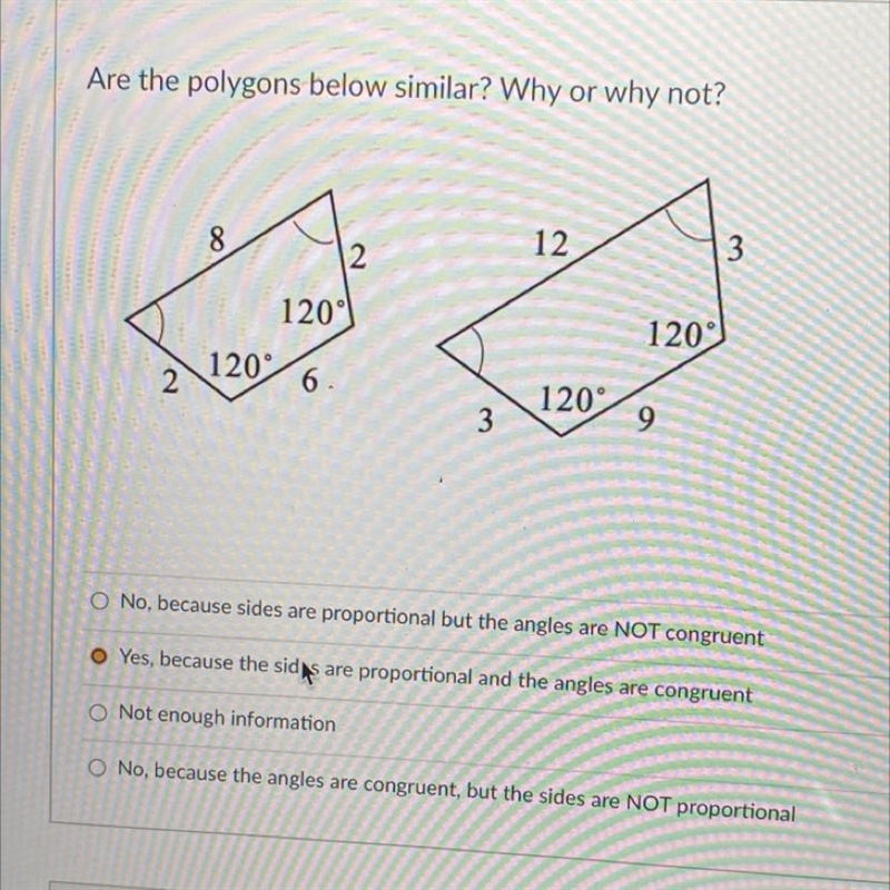 I’m stuck on this hw question but I said the polygons are similar, is that correct-example-1