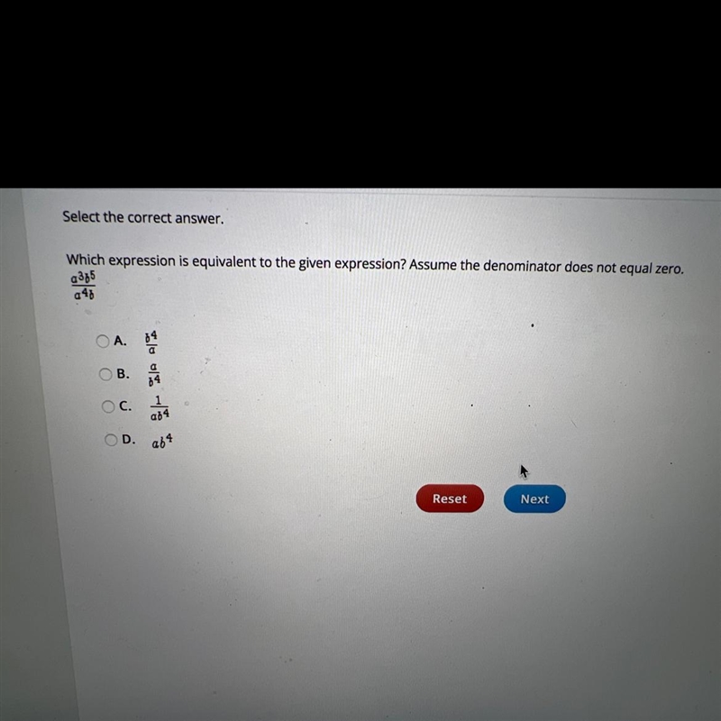 Select the correct answer.Which expression is equivalent to the given expression? Assume-example-1