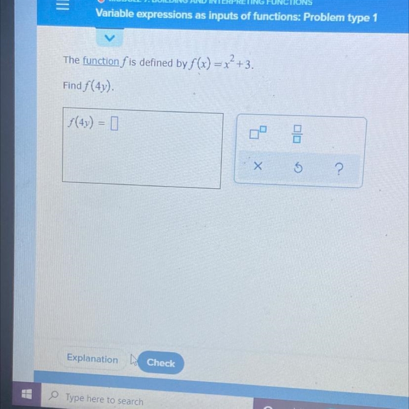 The function is defined by f(x) = x ^ 2 + 3 . Find f(4y) .-example-1