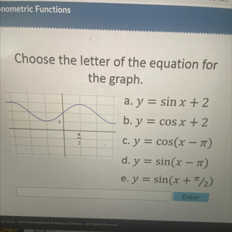 Choose the letter of the equation for the graph.-example-1