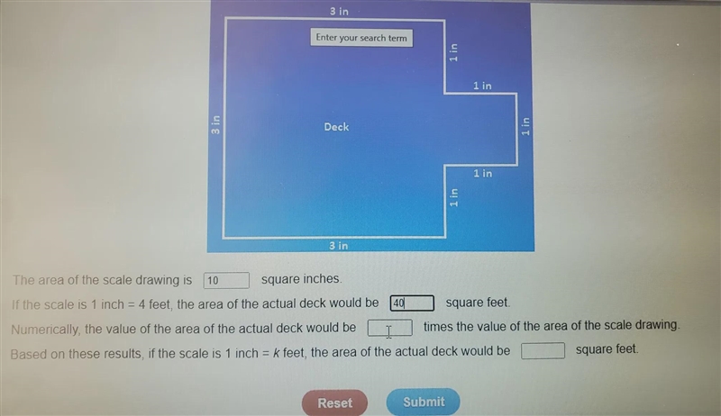 numerically, the value of the area of the actual deck would be____ times the value-example-1