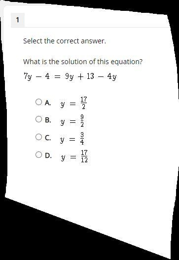 Select the correct answer. What is the solution of this equation?-example-1