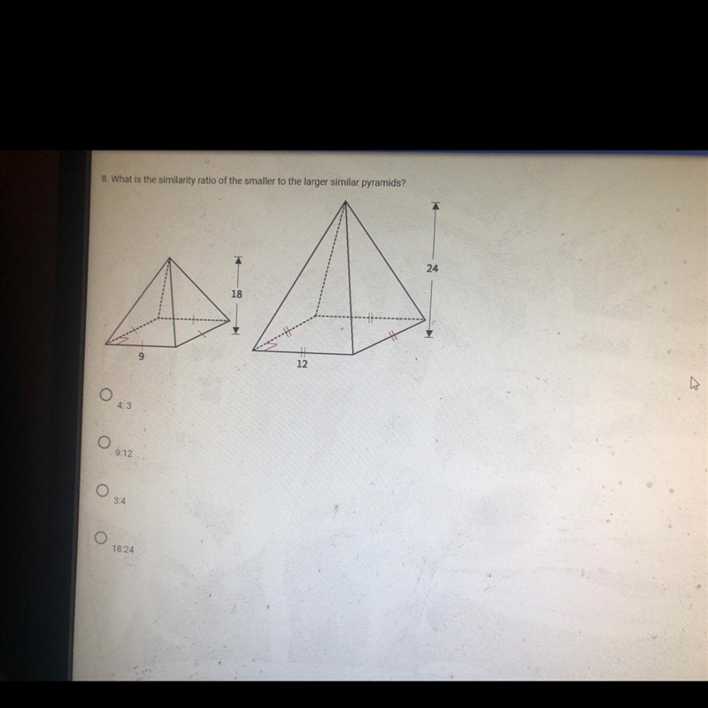 What is the similarity ratio of the smaller to the larger similar pyramids-example-1