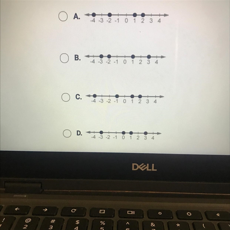 Whích number line shows -4,-2, 1, and 2 correctly plotted?-example-1