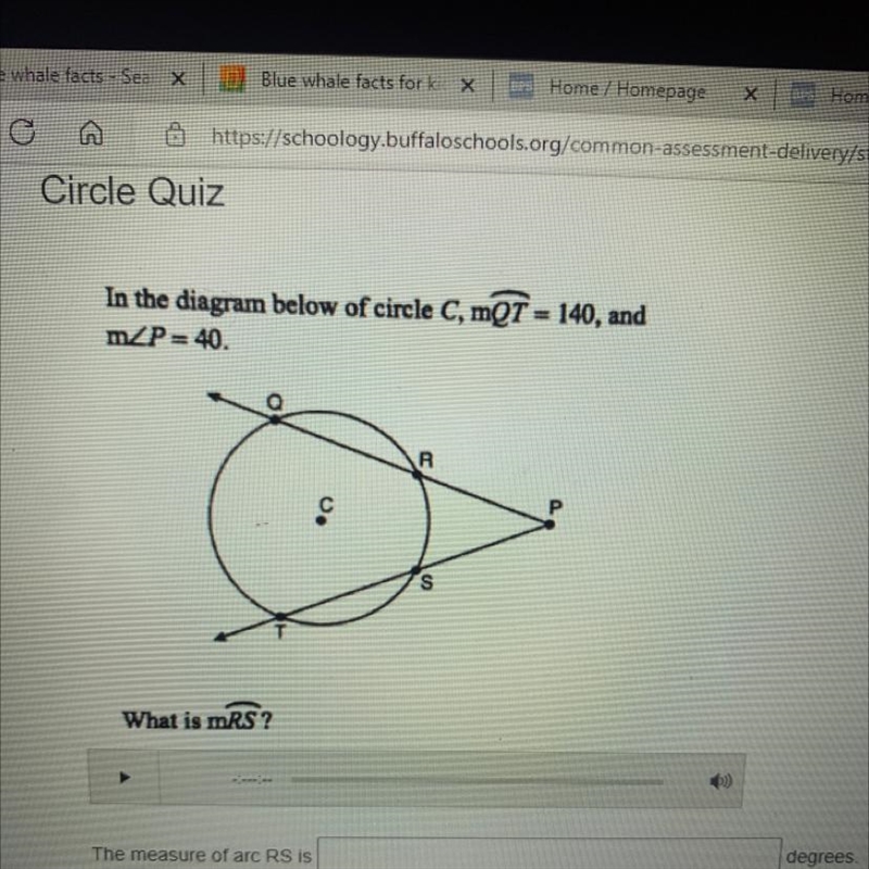 In the diagram below of circle C, mQT = 140, and m-example-1