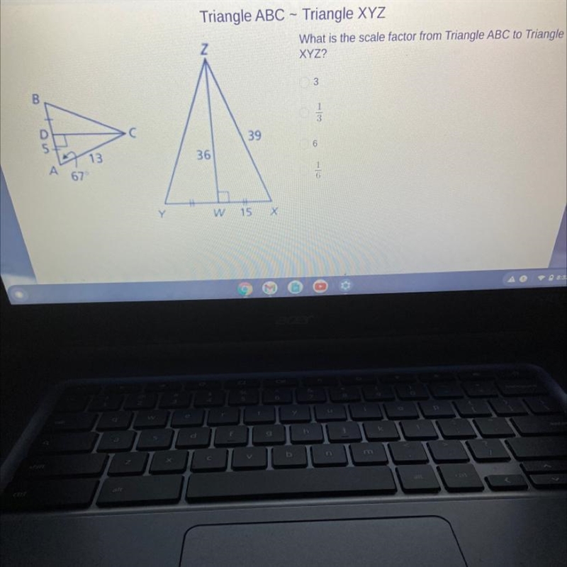 Where is the scale factor from triangle ABC to triangle XYZ-example-1