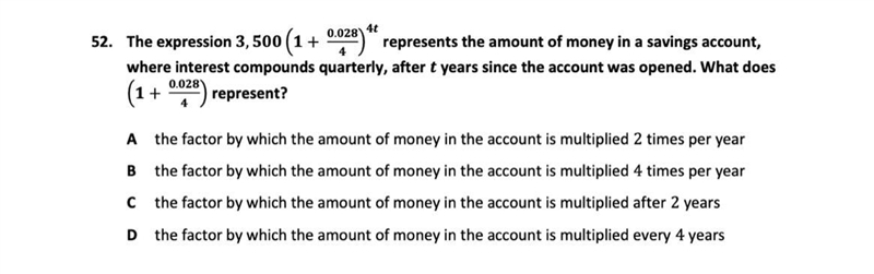 The expression 3,500 (1 +0.028) 4trepresents the amount of money in a savings account-example-1