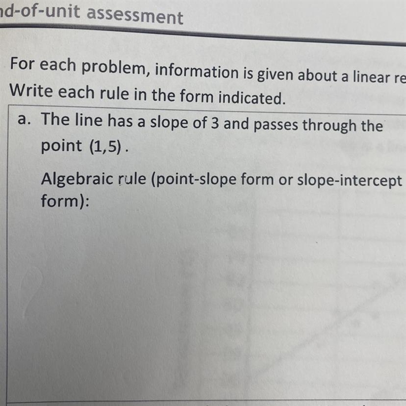 Help find the algebraic rule (point slope form or slope intercept form)-example-1