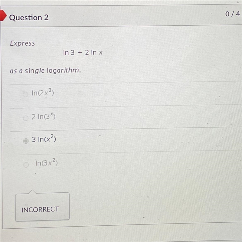 Express ln3+2lnx as a single logarithm-example-1