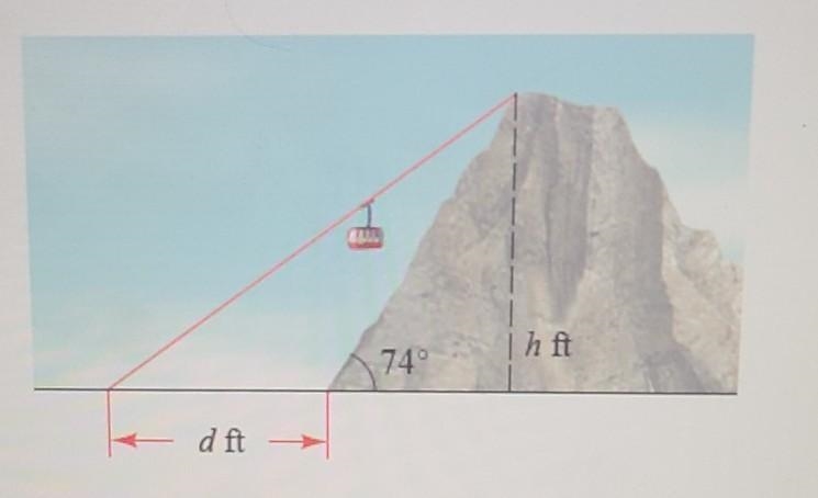 A steep mountain is inclined 74° to the horizontal and rises h = 3700 ft above the-example-1