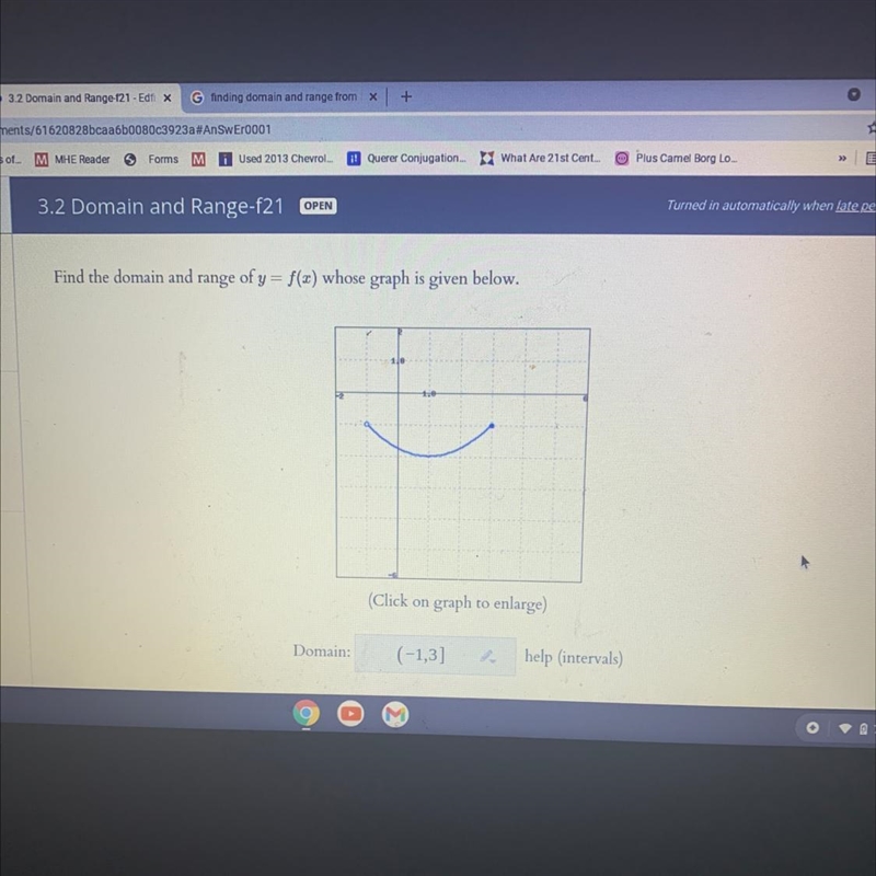 Turned in automatically when are3.2 Domain and Range-f21 OPENFind the domain and range-example-1