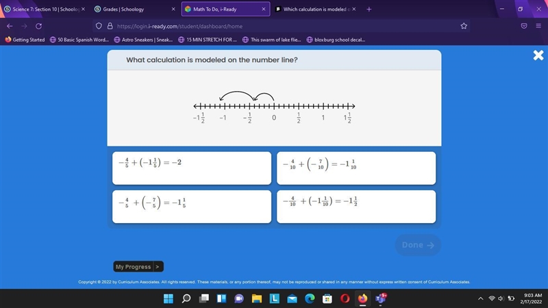 Which calculation is modeled on the number line?-example-1