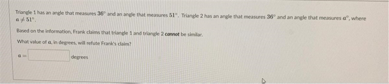 What value of a, in degrees will refute frank’s claim?-example-1