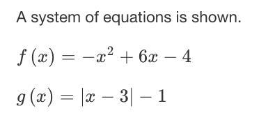 1. Graph the system of equations.2. What are all the values for x for which f(x)=g-example-1