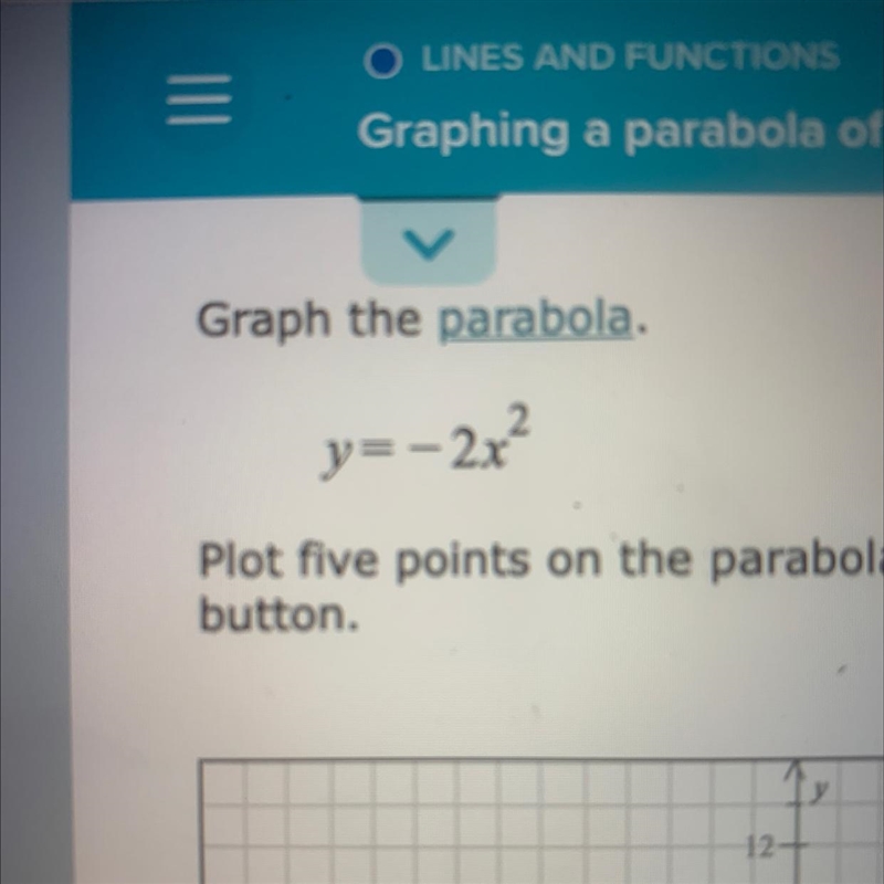 Plot five points on the parabolic,the vertex, two points to the left of the vertex-example-1