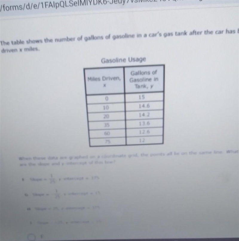 answer f 1 half 25 y intercept equals 375--g slope 1 half 25 y intercept equal 15H-example-1