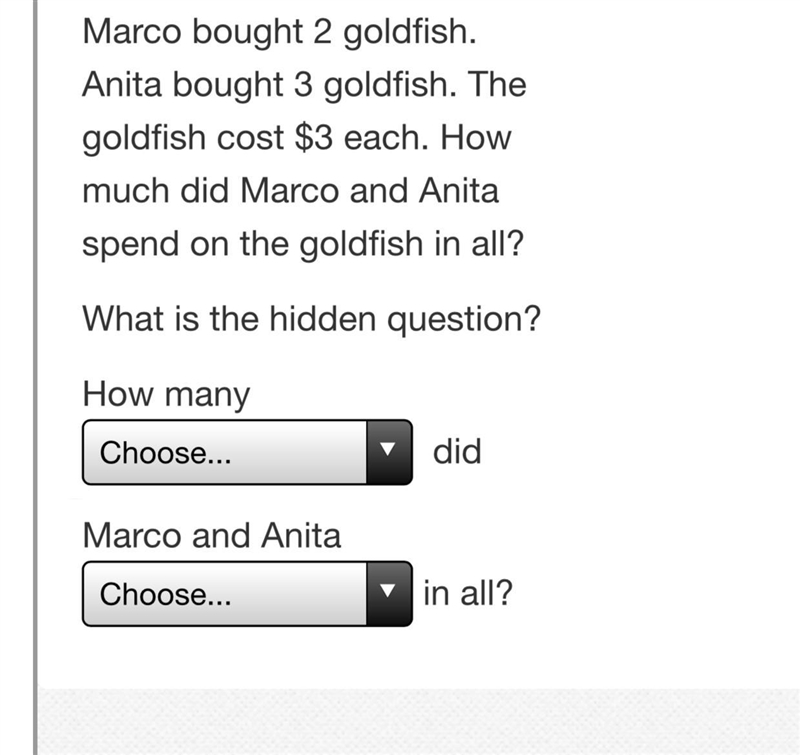 How many ( Goldfish or Dollars) did Marco and Anita (spend or Buy )in all?-example-1