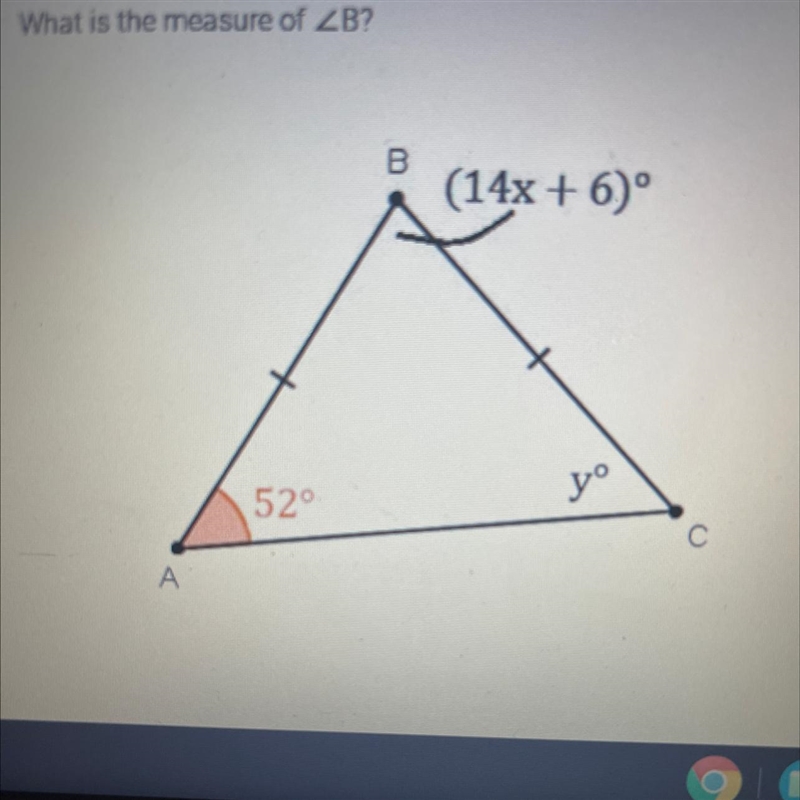 How do I find the measurement of b? Is the correct answer 52 degrees-example-1