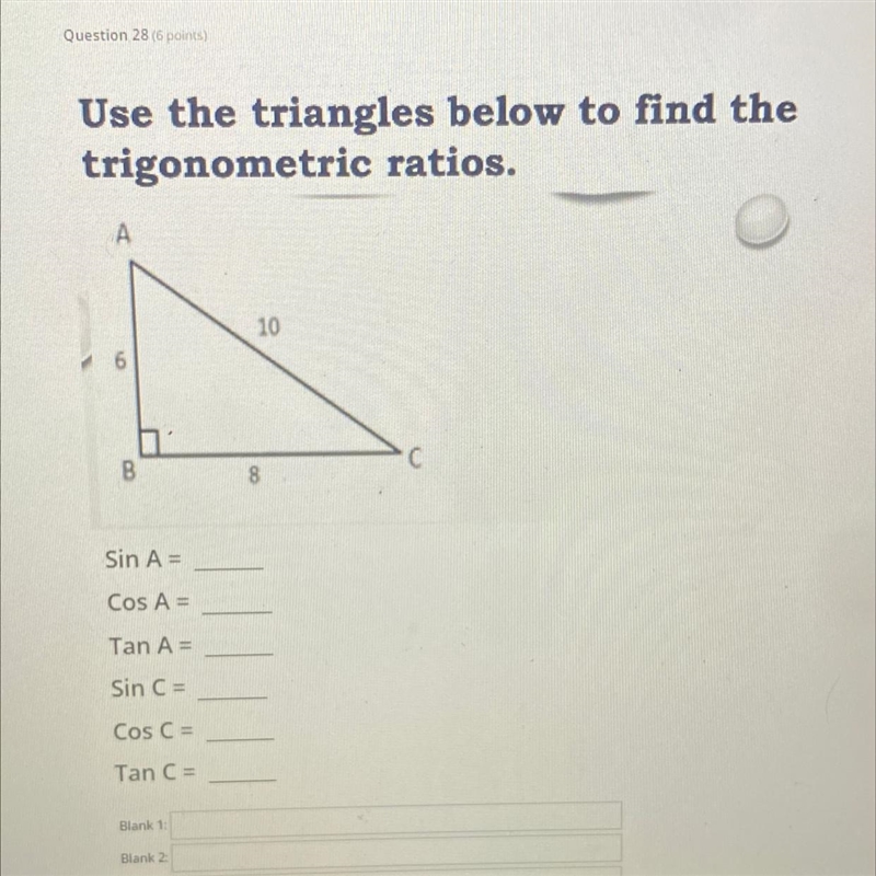 Use the triangles below to find the trigonometric ratios.-example-1