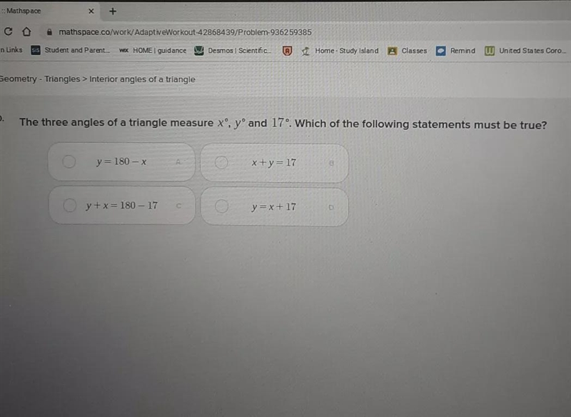 Geometry - Triangles > Interior angles of a trlangle 20. The three angles of a-example-1