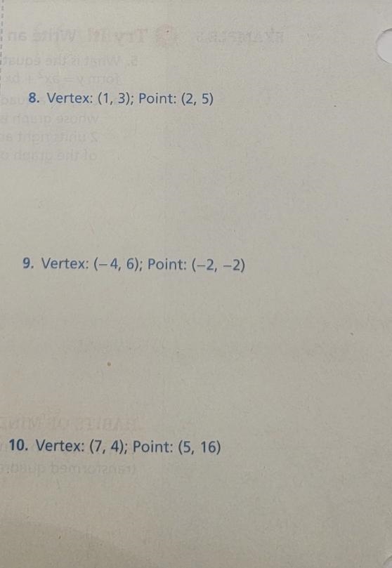 Need help with only #10. write the equation of each parabola in vertex form-example-1