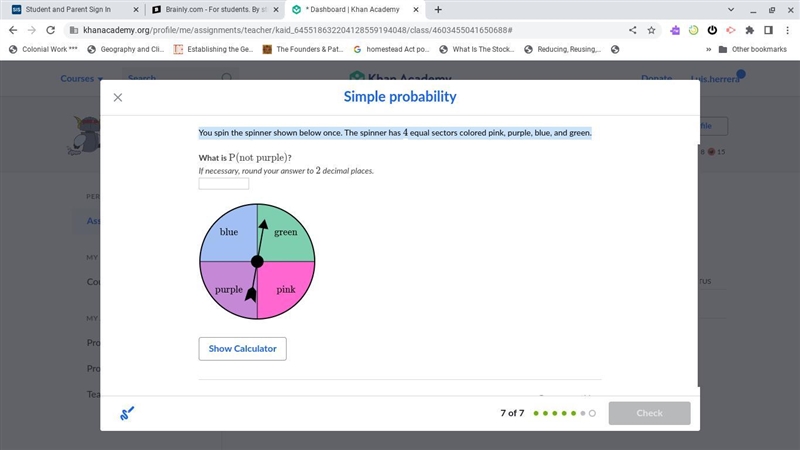 Simple probabilityYou spin the spinner shown below once. The spinner has 4 equal sectors-example-1