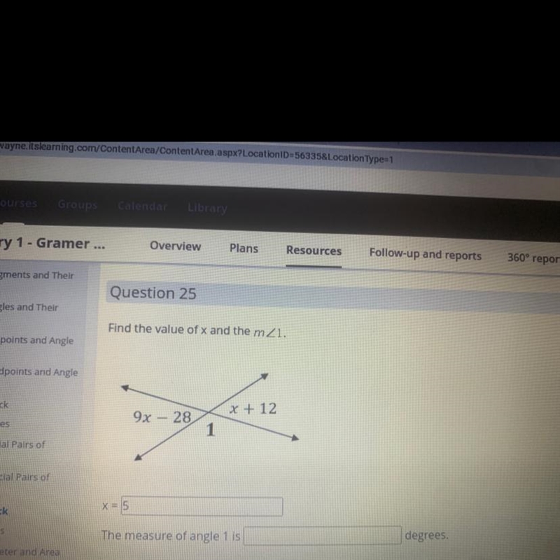 I found the value of x I need help finding the m<1 .-example-1