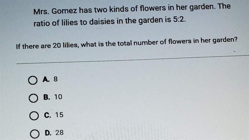 Mrs. Gomez has two kinds of flowers in her garden. The ratio of lillies to daisies-example-1