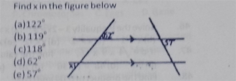 In the drawing is 62° ,57°,x°​-example-1