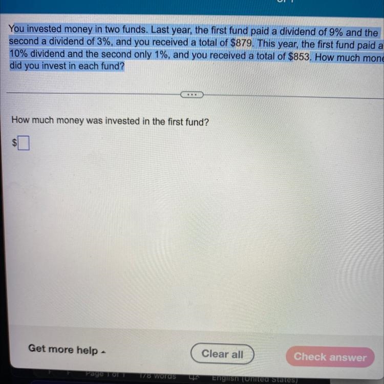 You invested money in two funds. The first fund paid a dividend of 9% and the second-example-1