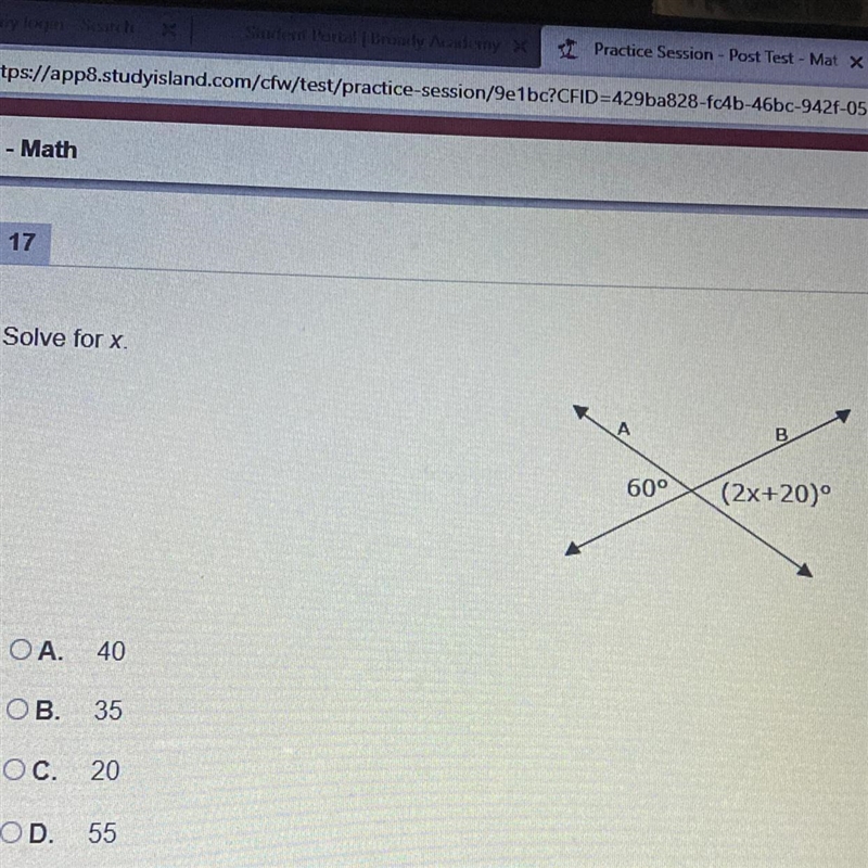 Solve for x. 60° (2x+20)°-example-1