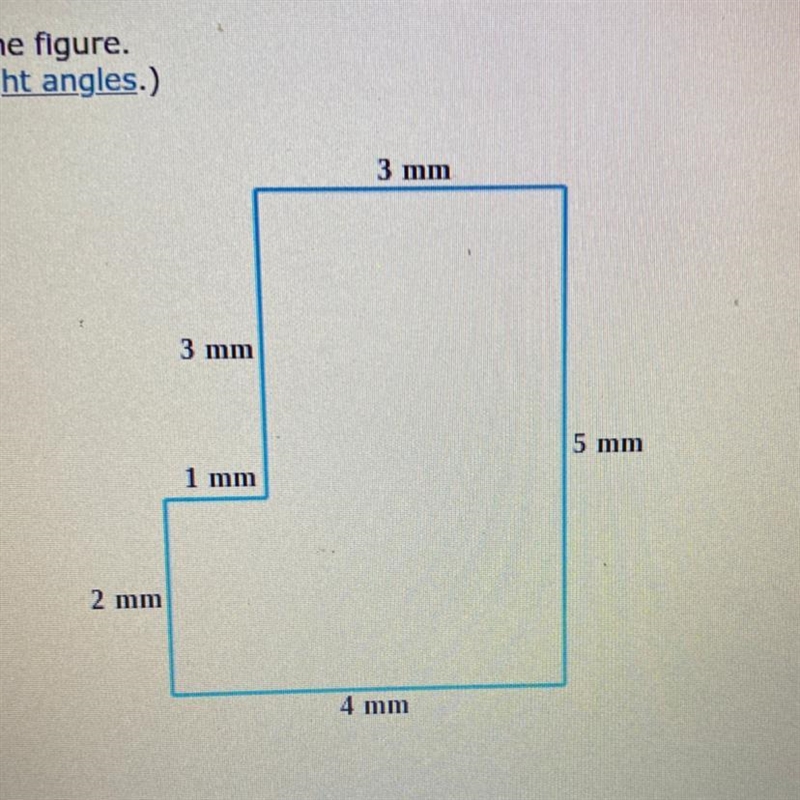 Find the area of the figure. (Sides meet at right angles.) 3 mm 3 mm 5 mm 1 mm 2 mm-example-1