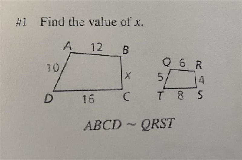 Find the value of x ( SHOW YOUR WORK )-example-1