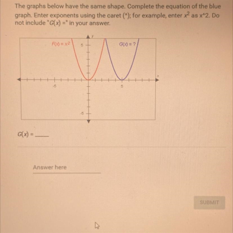 The graphs below have the same shape complete the equation of the blue graphG(x)=-example-1