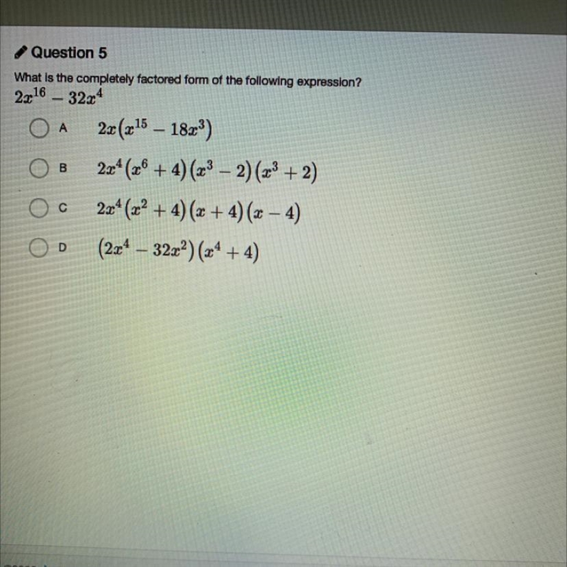 2x^16-32x^4 what is the completely factored form-example-1