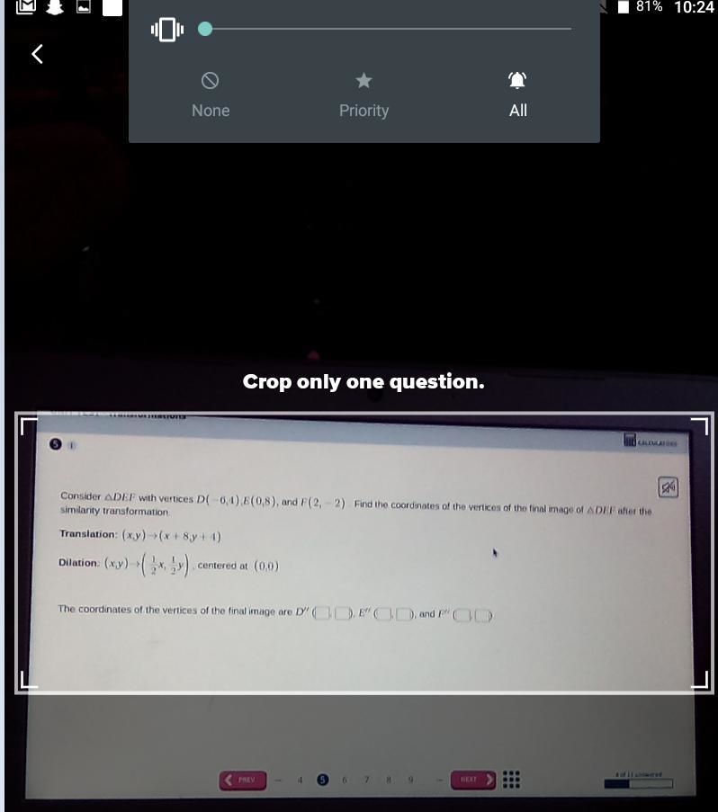 Consider ADEF with vertices D(-6,4) E(0,8), and F(2,-2) Find the coordinates of the-example-1