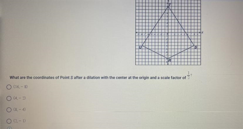 What are the coordinates of Point S after a dilation with the canter at the origin-example-1