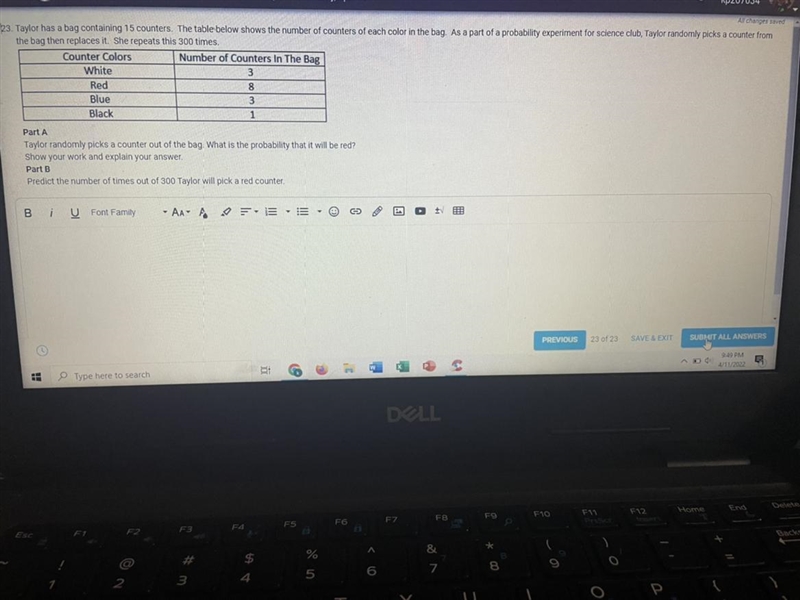 23. Taylor has a bag containing 15 counters. The table below shows the number of counters-example-1