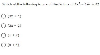 Which of the following is one of the factors of 3x2 − 14x + 8?-example-1