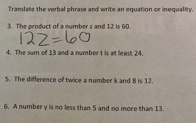 The sum of 13 and the a number t is at least 24 (Question 4).-example-1