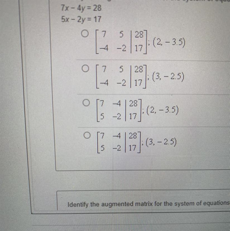 Identify the augmented matrix for the system of equations and the solution using row-example-1