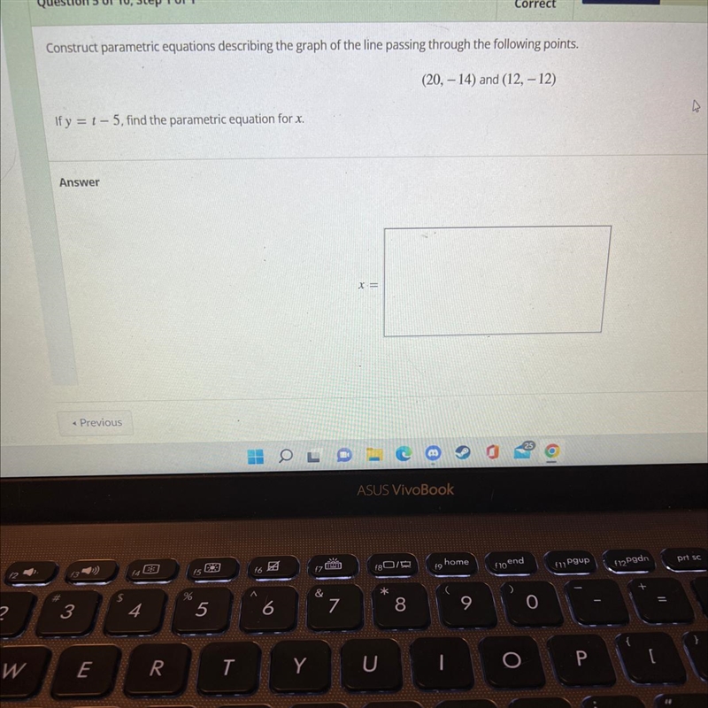 Construct parametric equations describing the graph of the line passing through the-example-1