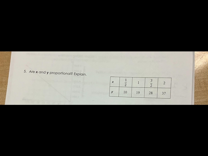 5. Are x and y proportional? Explain Pls helppp me 30 POINTS!!-example-1