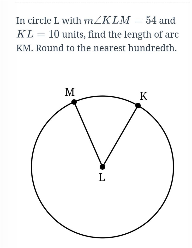 Find the length of arc KM. Round to the nearest hundredth. (degrees)-example-1