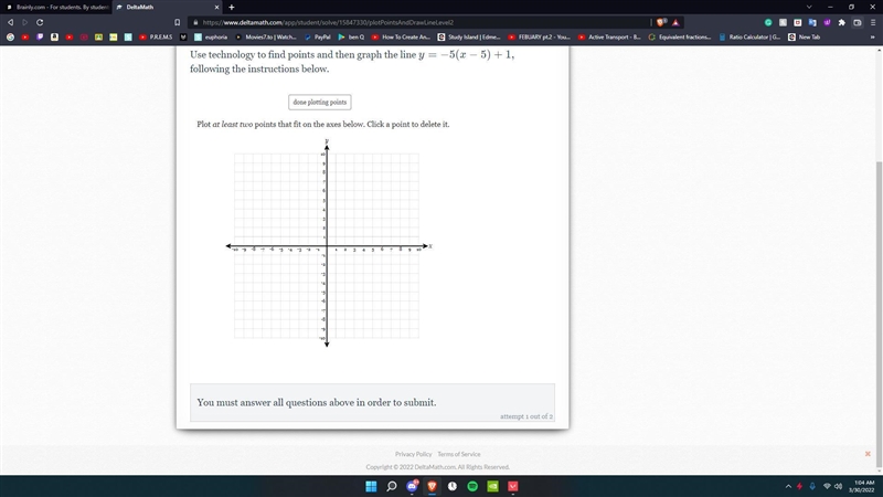 Use technology to find points and then graph the line y=-5(x-5)+1 following the instructions-example-1